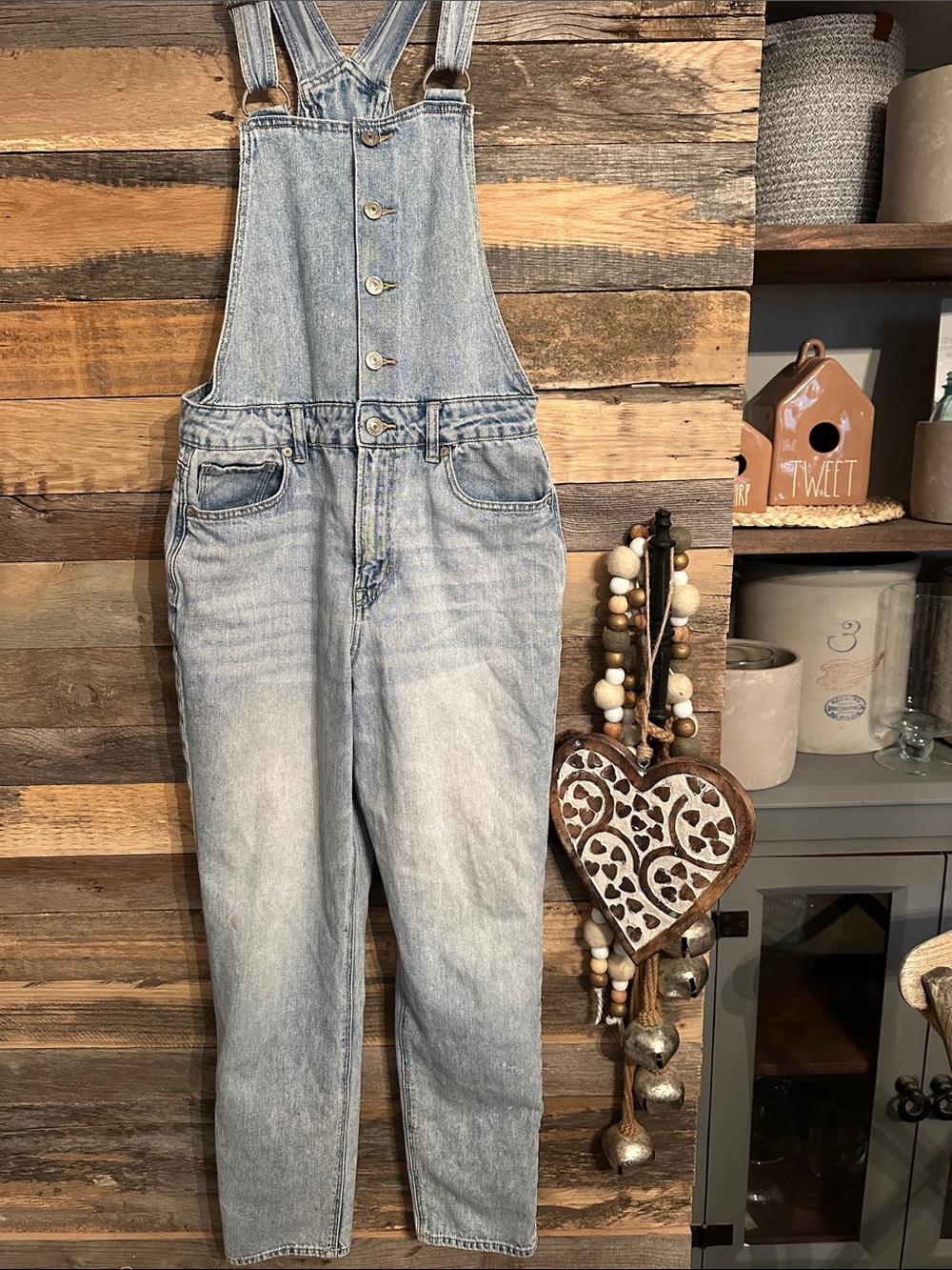 American Eagle Outfitters Light Blue Denim Women's Overalls small